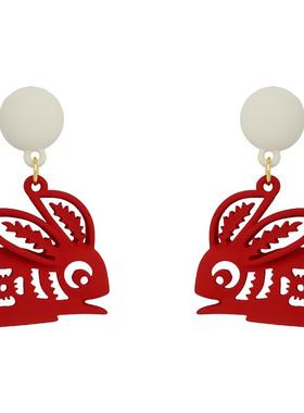 小z优品银针兔子剪纸耳环唯美