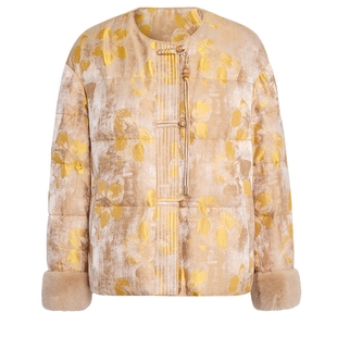 [90鹅绒]马天奴2025新款女金丝花羽绒服新中式盘扣提花水貂毛袖口