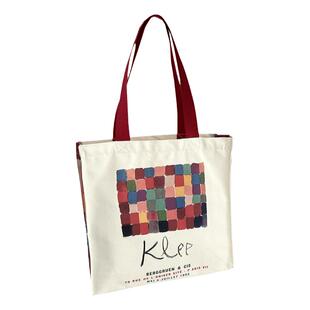 保罗克利大容量帆布托特包单肩拉链电脑包手提环保购物袋上课书包