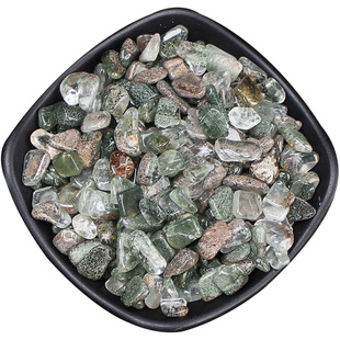 天然绿幽灵水晶碎石聚宝盆摆件造景石宝石绿色水晶巴西绿幽灵原石