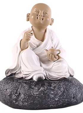 吃茶去真正台湾工艺小沙弥铁丸精石 石雕摆件 书房 居软装 茶空间