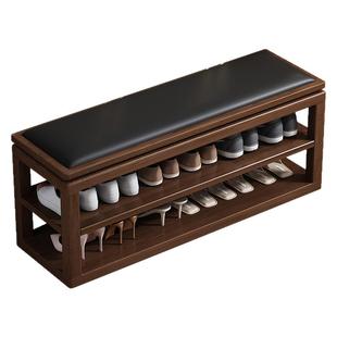 实木换鞋凳家用门口入户软包可坐穿鞋凳玄关鞋柜坐凳一体多层鞋架