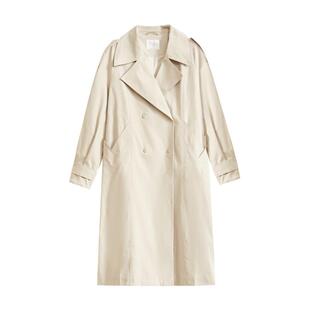 紫涵双排扣中长款风衣女2026春季新款直筒宽松简约通勤气质外套