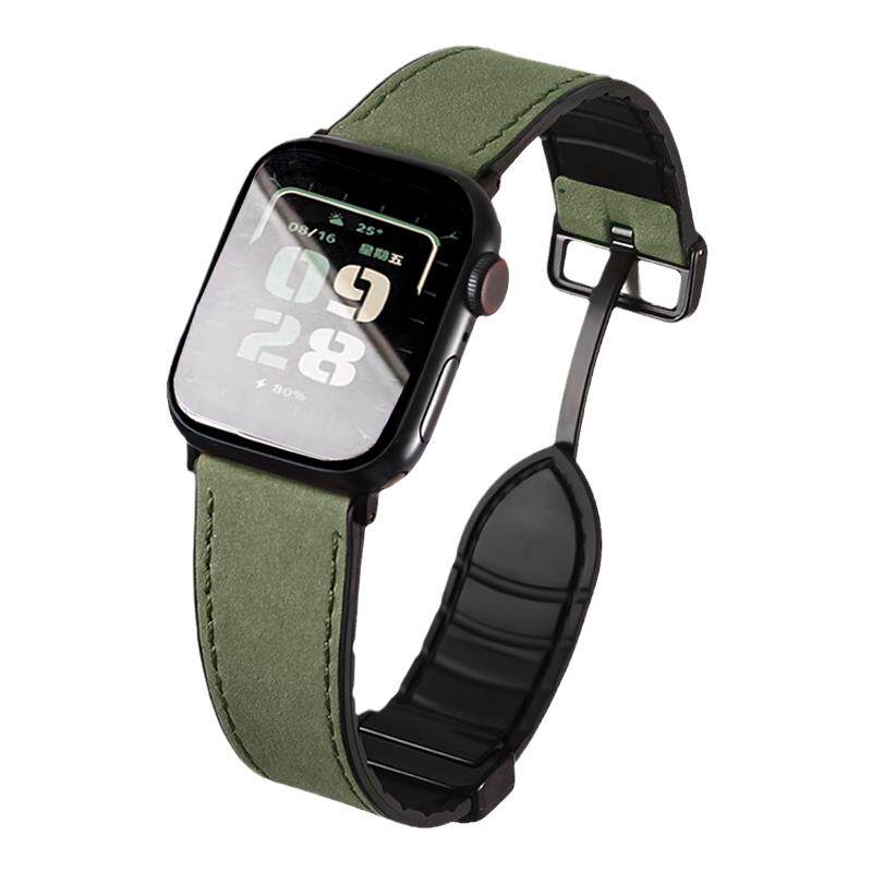 适用9pro/watch6疯马皮硅胶表带