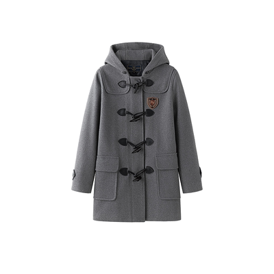 东京岁时记学院风灰色牛角扣大衣