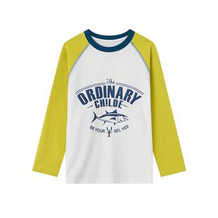 多多家男童纯棉长袖T恤春秋款2026新款儿童插肩袖印花打底衫上衣