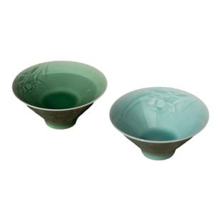 龙泉慧仙青瓷兰花斗笠杯陶瓷品茗杯中式茶杯大号主人杯功夫茶杯