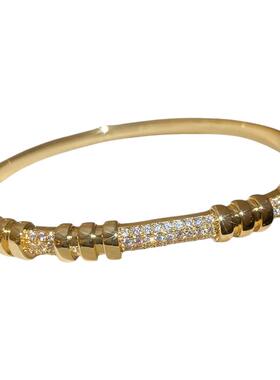 18k真金电镀锆石铆钉卡扣手镯跨境小众潮流手环轻奢感手饰女