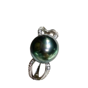 大溪地海水孔雀绿黑珍珠戒指S925银活口指女款小众设计高级感指环