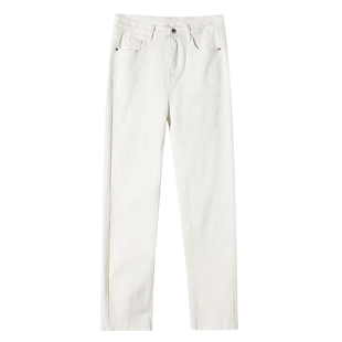 白色加绒牛仔裤女2026秋冬直筒九分烟管裤小个子显瘦弹力八分裤子