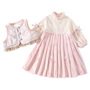 兮兮家国风汉服女童冬装加绒连衣裙古风公主裙套装新中式小肥啾