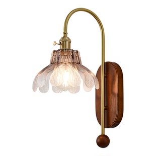 法式中古风卧室床头壁灯复古胡桃木色高级感客厅背景墙装饰楼梯灯