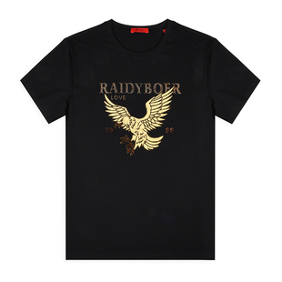 雷迪波尔男装短袖T恤夏季新品薄款烫钻飞鹰时尚潮流修身款上衣男