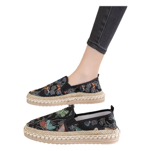 渔夫鞋女2026新款春季一脚蹬34码懒人上班软底国风绣花配裙子布鞋