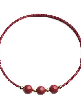 天然朱砂可调节红绳珠子