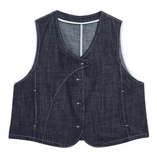UnBleu牛仔马甲春秋季新款时尚酷飒风女装高级感复古马夹背心上衣