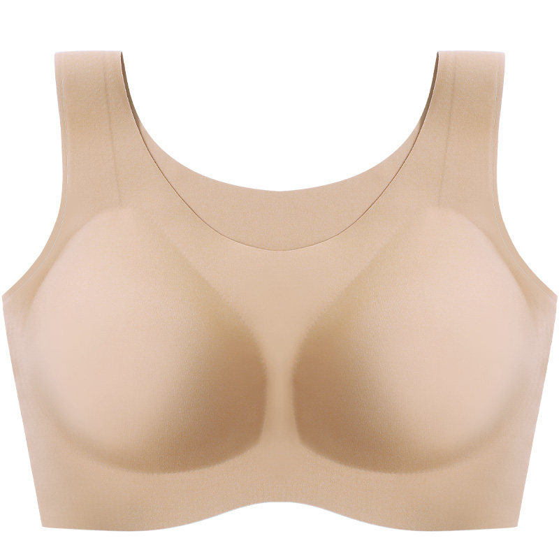 糖粒大码无痕内衣睡眠舒适薄女大胸显小美背心式运动无钢圈文胸罩