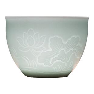 景德镇官方陶瓷影青鳜鱼杯雕刻中式品茗杯个人专用送礼主人杯喝茶