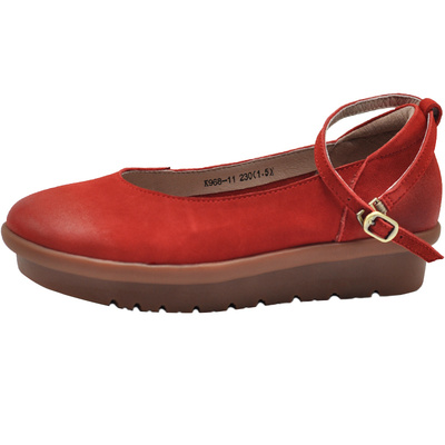 阿木浅口厚底单鞋真皮玛丽珍鞋