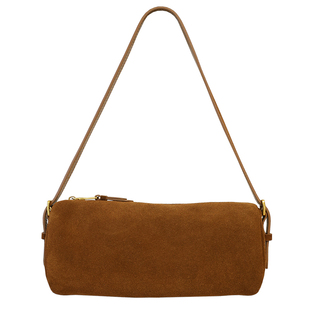 猴子家 霜序新裁 反绒磨砂牛皮圆筒包25秋冬复古枕头包单肩斜挎包