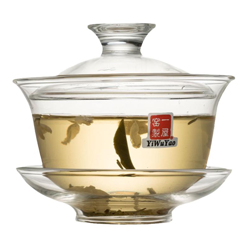 一屋窑玻璃盖碗敬茶碗茶杯泡茶中式三才碗功夫茶具套装耐热耐高温