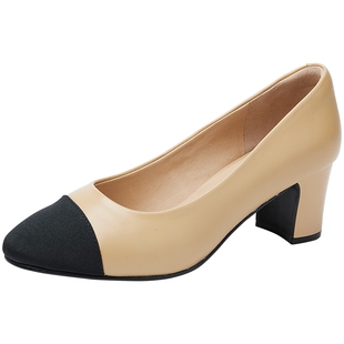 百田森加宽版羊皮小香风鞋子粗跟高跟鞋女2026新款法式小单鞋女款