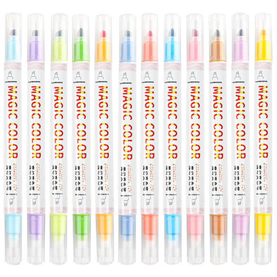 魔幻变色马克笔12色双头荧光笔
