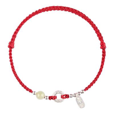 纯银平安扣手链女款叠戴手绳编织