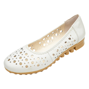 真皮妈妈鞋凉鞋女2026春夏新款低跟软底平底洞洞鞋中老年大码女鞋