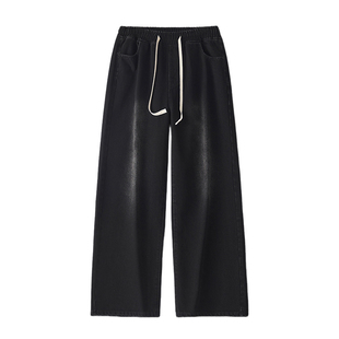 高端宽松直筒美式阔腿休闲长裤男士2025秋冬季加绒加厚牛仔裤子男