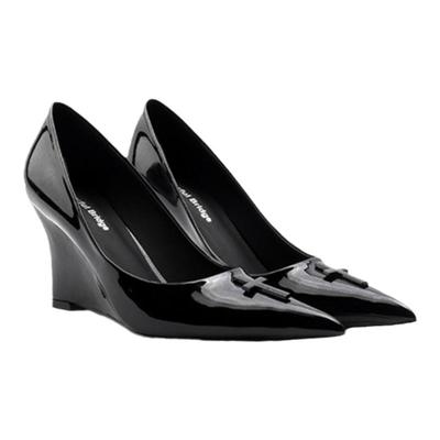 Colorful Bridge丨Crucifix十字架系列 黑色坡跟高跟鞋女士单鞋