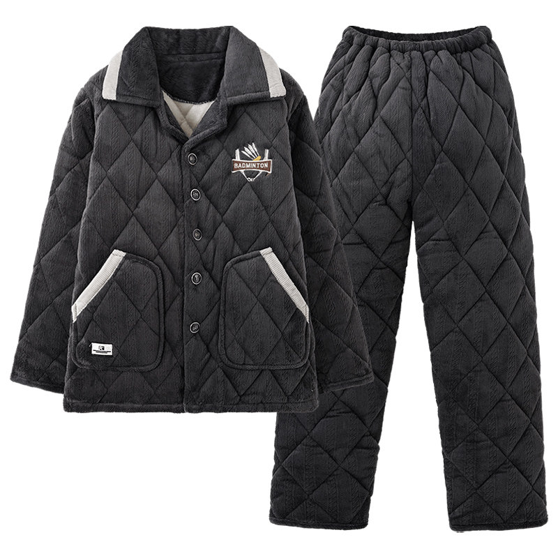 芬腾正品男加厚珊瑚绒夹棉家居服