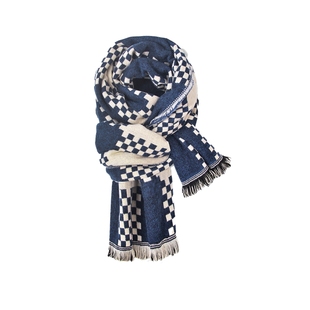 金柏高围巾男女冬季女生蓝格子高级感百搭秋冬保暖秋季情侣ins潮
