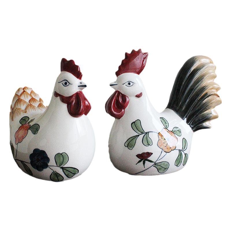 原128 中式陶瓷青花鸡摆件 高档礼品 客厅办公室玄关装饰公鸡摆件