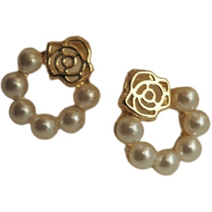 【法式轻奢】生如夏花 玫瑰珍珠耳钉 镂空小花通勤网红耳饰ins