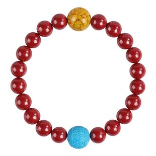 吉照堂正品保真原矿朱砂帝王砂手串绿松石雄黄转运珠男女手链饰品