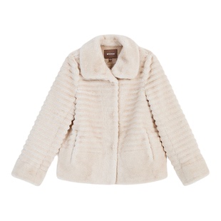 YINER音儿专选2026春季新款优雅奢感一手长翻领环保仿皮草外套