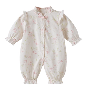 [抗菌纯棉]婴儿连体衣新生儿中式碎花春装长袖外出儿童长爬春秋款