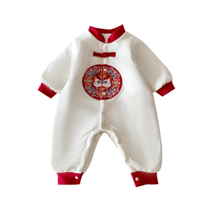 婴儿过年喜庆衣服冬装宝宝夹棉连体衣保暖马甲冬小月龄外出抱抱服