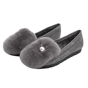 豆豆鞋女冬2025春秋毛毛鞋加绒厚底大码女鞋41到43外穿兔毛棉瓢鞋