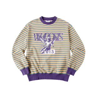 WHOOSIS(不知其名)丘比特做旧印花条纹卫衣圆领美式复古校园男
