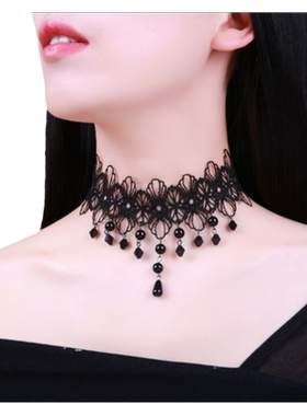 项链女夏锁骨摭挡黑色蕾丝颈带酷脖子配饰宽夏季颈饰丝带宴会