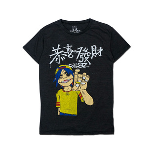 自言自语 Gorillaz复古印花纯棉黑T恤夏季宽松男潮牌街头街头霸王