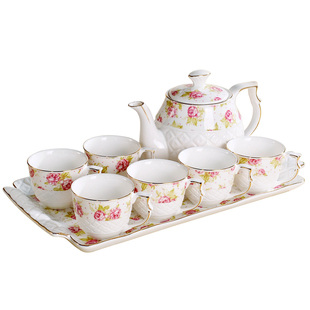 景德镇欧式礼盒装带托盘家用茶壶茶杯陶瓷整套茶具茶盘套装送人