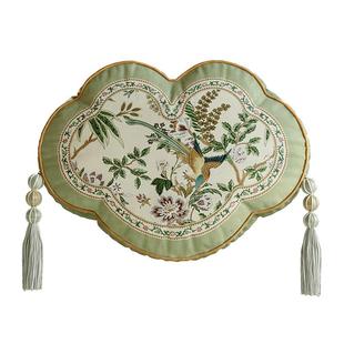 新中式沙发抱枕客厅装饰靠垫轻奢高级感短毛绒可拆洗异形碧玉回春