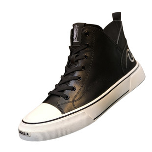 欧洲站男鞋欧货潮真皮高帮鞋男休闲鞋子男款高邦小白鞋老虎头板鞋