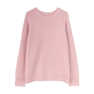 粉色圆领毛衣可外穿内搭中长款针织上衣加厚100纯羊毛打底衫秋冬