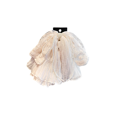 浪漫米色蝴蝶结马尾抓夹蕾丝氛围感温柔发夹后脑勺盘发鲨鱼夹头饰