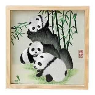 蜀绣熊猫非遗刺绣苏绣摆件全手工双面绣中国风特色礼品出国送老外