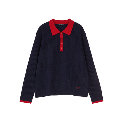 ELLE绵羊毛新年polo领毛衣